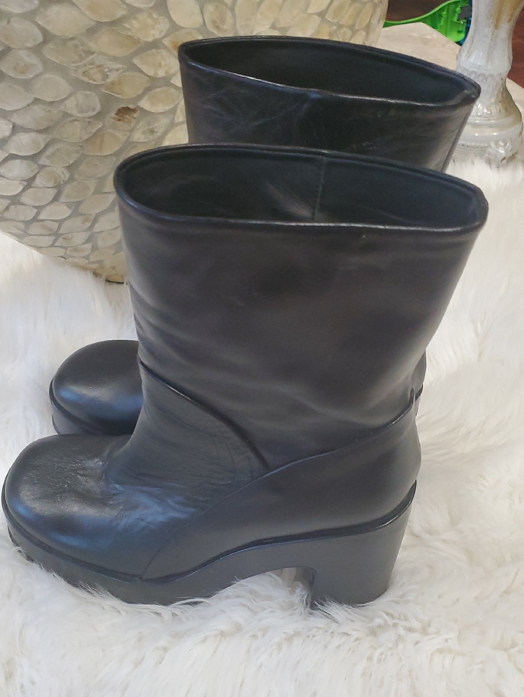 Y2k Equitare Aden Classic Black Mid-Calf Platform Heeled Boots Size 39